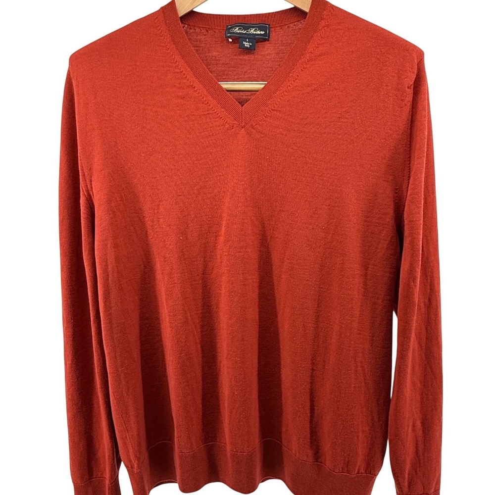 Brooks Brothers‎ Mens Wool V-Neck Sweater Large Terracotta Red Made in Italy